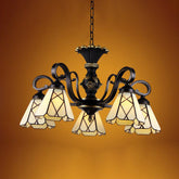 Yellow Glass Cone Chandelier Baroque Ceiling Suspension Lamp (5/6/8 Lights, Black)